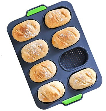Silicone Baking Pan, Mini Baguette Baking Tray, Non-Stick Perforated French Bread Loaf Baking Mould, Toast Cooking Bakers Roll Pan Sandwich Mold (Grey)