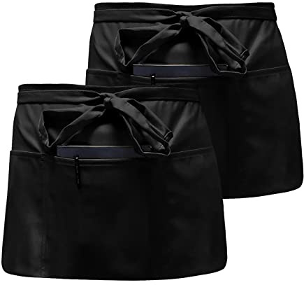 Catime 2 Schürzen für Damen Herren - Halbe Taillenschürze mit 3 Taschen, Wasserdicht und Staubdicht - für Küche, Handwerk, Kellner, Bäcker, Koch