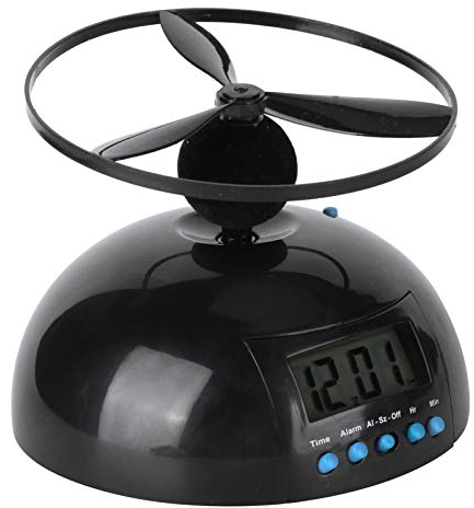 GLOGLOW Digitaler Fliegender LCD-Wecker, Hubschrauber-Design mit Propeller, 14 x 6 cm, Schwarz