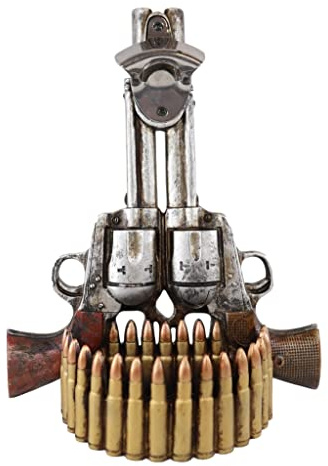 Ebros Gift Décapsuleur mural style cowboy Outlaw avec double revolver pistolets à fixation murale avec boîtiers de coquillages, bac récupérateur de vasque sur le thème du pays sauvage occidental