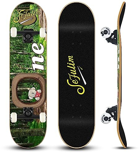 Sefulim 31x8 Zoll Komplett-Skateboard 7-lagig Kanadischer Ahorn Doppelkick