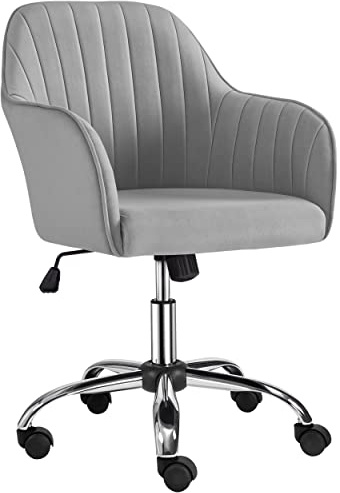 Yaheetech Silla de Oficina Ergonómica Reclinable Silla de Escritorio con Ruedas Giratorias de 360° Silla de Ordenador Ajustable en Altura con Asiento Acolchado Carga MAX 136 KG Gris Claro