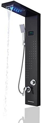 NEWCES Panneau de Douche à lumière LED Tour Rainfall Waterfall Pommeau de Douche avec Masseur Jets Body System Jet