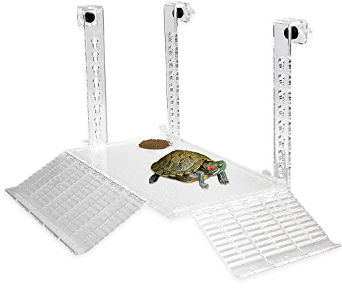 Toolzia Grande plate-forme pour tortues - Rampe pour tortues - Accessoires pour tortues - Avec échelle rocheuse - Pour installation d'aquarium (L)