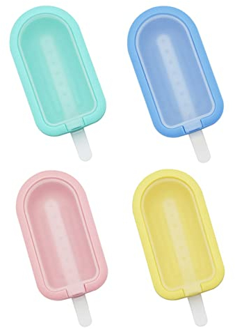 SHUBEIEUMI Juego de 4 Moldes de Silicona para Helados, Molde Helado Silicona con Asas, Moldes Paletas Chocolate, para Niños, Adultos, Postre, Chocolate, Bricolaje, Surtido Multicolor