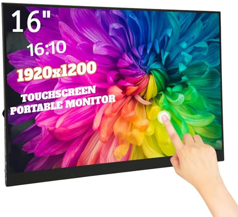 Monitor Portatile, Monitor Touchscreen da 16 Pollici, Monitor da Gioco di Tipo C con Schermo per la Cura degli Occhi 1920x1200 60Hz, Display del Computer con Doppio Altoparlante