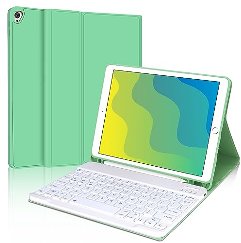 Funda de teclado para iPad de 9ª/8ª/7ª generación de 10.2 pulgadas, teclado inalámbrico desmontable magnético compatible con 3 sistemas, funda de protección completa con soporte para lápiz para iPad
