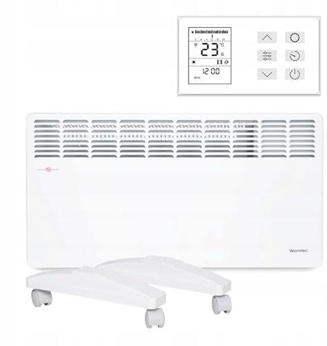 WARMTEC Chauffage électrique 2500 W | Radiateur avec commande Wi-Fi, écran LCD et Classe de protection IP24 | Radiateur à convection mural ou autoportant à économie d'énergie | Blanc