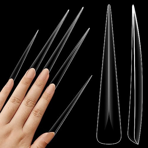 NOVO OVO Extra lange Stiletto-Nagelspitzen, Super Extreme Long Sharp Fishbone Arrow Head Nails, 5XL XXXXXL klare Vollständige Abdeckung wide french nails for acrylic x12 sizes