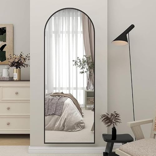 Standspiegel Bogen 150x50cm Groß Ganzkörperspiegel HD Bodenspiegel Wandspiegel mit Rahmen, Full Body Mirror für Schlaf-, Wohn-, Ankleide-, hängend oder an die Wand gelehnt (Schwarz)
