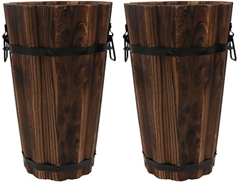 OSKOE 2 maceteros de Madera Vintage con Barril de Lluvia, Caja for bonsái de Whisky, macetero rústico for Plantas suculentas for Patio, macetero for jardín al Aire Libre, marrón Claro, 27x17cm