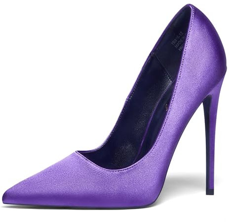 Zhabtuc Escarpins Chaussures pour Femmes élégantes et Confortables Chaussures de Mariage Talon Aiguille Haut, Talon de 12 cm, Dessus en Satin Classique, Satin Violet, 37 EU
