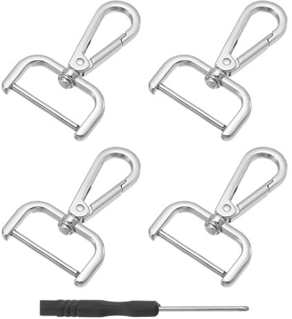 QUARKZMAN 4 Stück Schwenk Karabinerhaken mit Drehgelenk, 32mm (1 Zoll) D Ring Abnehmbarer Schnapphaken Metall Karabinerverschluss mit Schraubendreher für Herstellung, Silber