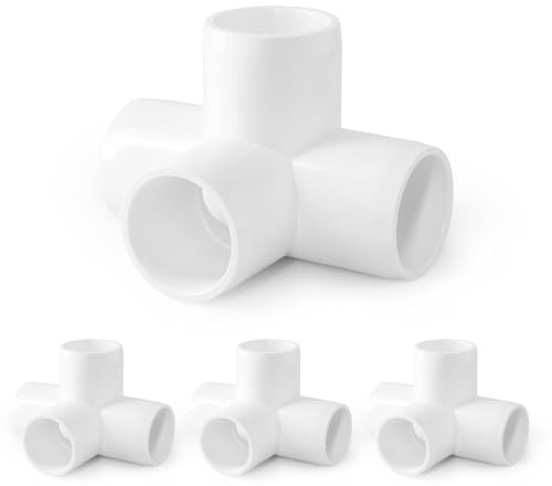4 Way PVC Pipe Fittings 3/4 Inch, Zernmiarder White PVC Elbow Corner Side Outlet Tee Fitting, SCH40 Furniture Grade Pipe Connectors - Fits 3/4 Polyvinyl Chloride Pipes, 4 Pieces
