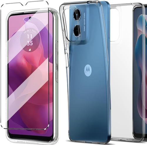 PIXFAB for Motorola Moto E14 / G04 / G24 Case, [Ultra Slim] Scratch Resistant TPU Gel Rubber Soft Skin Silicone [Protective Case] Cover and [1 Pack] Tempered Glass Screen Protector - Clear