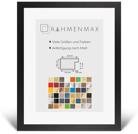 RahmenMax Morena Bilderrahmen Posterrahmen 38x98 cm Schwarz Gemasert 98x38 cm mit weisser Rückwand und klarem Acrylglas