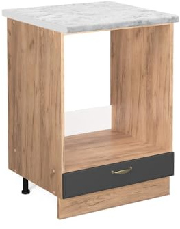 Vicco Herdumbauschrank Fame-Line, Anthrazit-Gold/Goldkraft Eiche, 60 cm, AP Marmor
