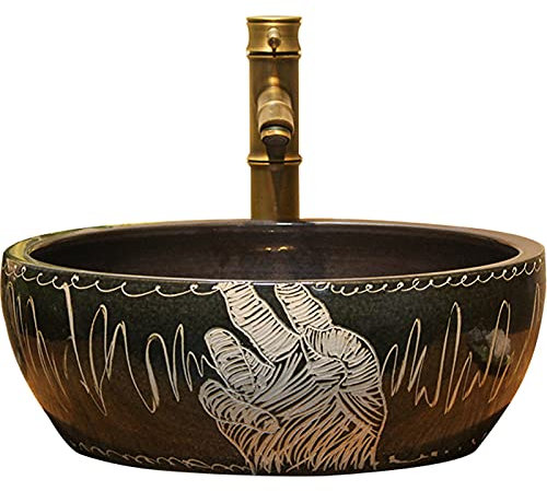 Vasque à poser , Lavabo de salle de bain Plan de toilette Vasque en céramique Lavabo à poser V-intage peint à la main sans trop-plein for meuble-lavabo Lavabo à poser for salle de bain B 40x15cm(E)