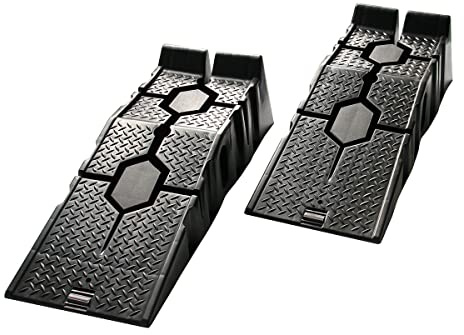 SUKITMISO 2 Stück Kunststoff Auffahrrampe 90cm, Schwerlast Rampe bis 2500 kg/2.5T, Auffahrrampe PKW Hebebühne Auto Auffahrkeile KFZ Rampe, Hebebühne für Wohnmobil mit Überfahrschutz, 90 * 33 * 22cm