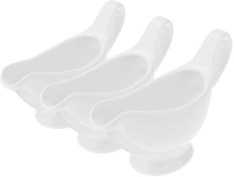 JECOMPRIS 3pcs Ergonomic Handle Sauce Pots Gravy Serving Boat Porcelain Condiment Storage