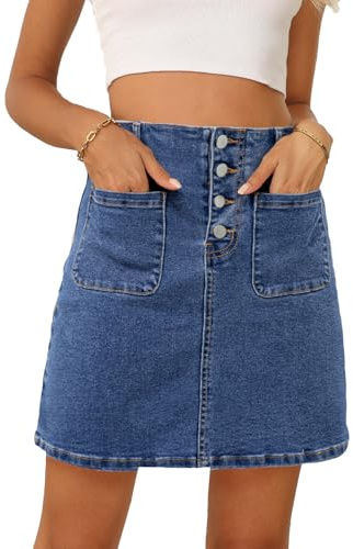 Sidefeel Women's Summer Jean Skirt 2025 Summer High Waist Zimbaplatinum Stretch Denim Mini Skirt Denim Skirt Large Dark Blue