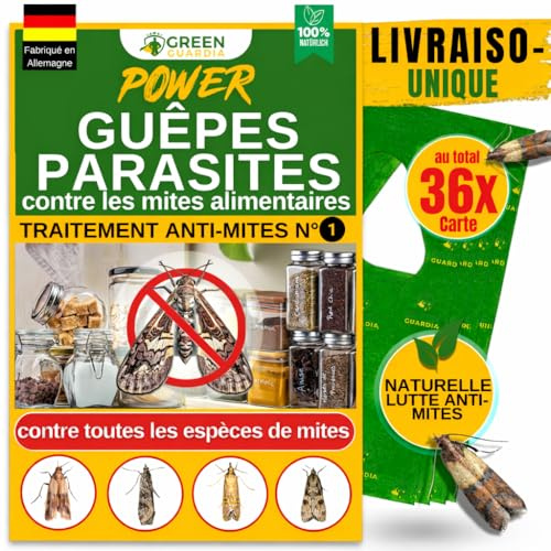 GREEN GUARDIA Lot de 12 cartes contre les mites alimentaires - Lutte efficace et écologique contre les mites alimentaires - Alternative au piège à mites, spray anti-mites, piège à phéromones