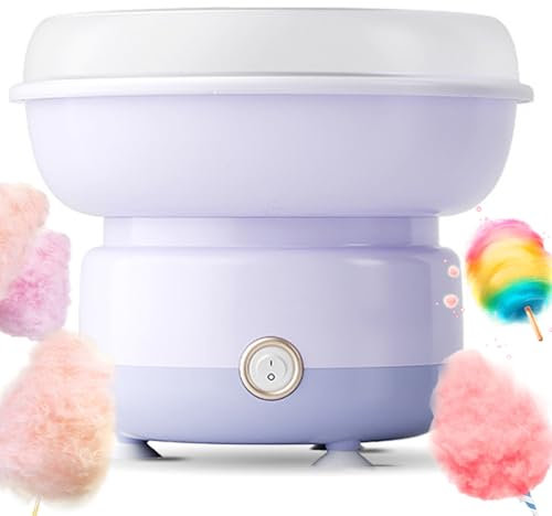 Máquina de algodón de azúcar, máquina para Hacer algodón de azúcar de 500 W con Recipiente de prevención de Salpicaduras, 27 cm de diámetro Grande, extraíble para Limpieza, Ventosa de Silicona Purple
