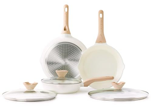 Kordisen Set di Padelle in Ceramica a Induzione 20/24/28 cm, Set di Padelle Antiaderenti con Coperchio, Sane e Atossiche, Senza PFOA e PFAS