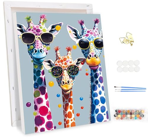 MEIYUDA DIY Paint by Numbers for Adults with Frame Cool Giraffes, Paint by Numbers Kits Animal Paint by Numbers, Arts and Crafts for Beginner Acrylic Pigment Drawing Paintwork Wall Art 30x40cm