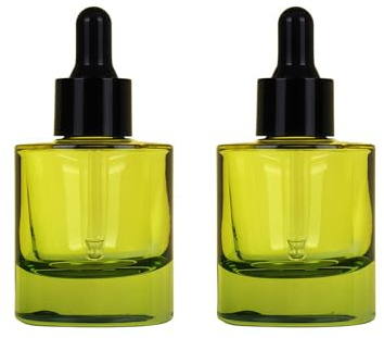QUUPY 2Pcs 30ML/1OZ Glass Dropper Bottles Empty Thick Glass Bottle with Eye Droppers Refillable Glass Dropper Essential Oil Bottle Cosmetic Containers (Green)