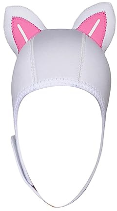 Tdoutop Thermal Surfing Hood Cat Ears Diving Hood 3mm Neoprene Hood Headgear Waterproof Comfortable Swimming Cap for Girls Boys Snorkeling, White Line L