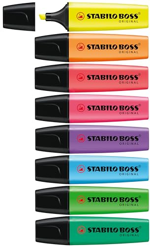 STABILO BOSS ORIGINAL Highlighters - Pack of 8 - Assorted Neon Colours