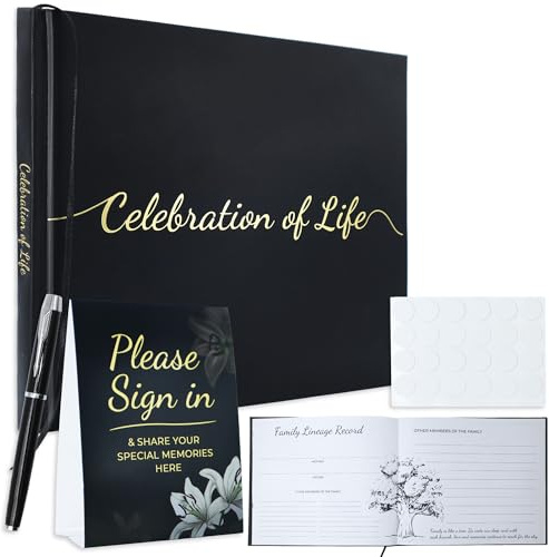Funeral Guest Book Set Memorial Sign in Memory Book with Pen, Table Sign & Photo Double Sided Tape, Thoughtful Remembrance Keepsake for Funerals, Memorial Services, and Celebration of Life Events