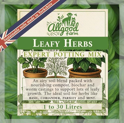 Allgood Farm Leafy Herbs Soil - Expert Potting Soil Mix for Growing Basil, Parsley, Sage, Dill, Chives, Mint, Coriander (10 Litres)