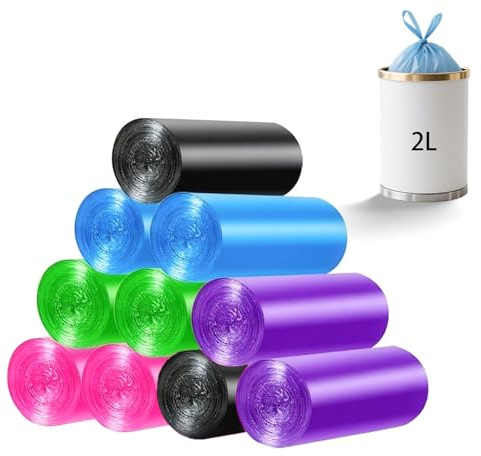 200 Kleine Müllbeutel 2–3L, 35x45 cm mit Zugband, Reißfest | 200 reißfeste 2–3L Müllbeutel mit Zugband und auslaufsicherem Sternboden für Bad, Büro, Auto und Kosmetikeimer.