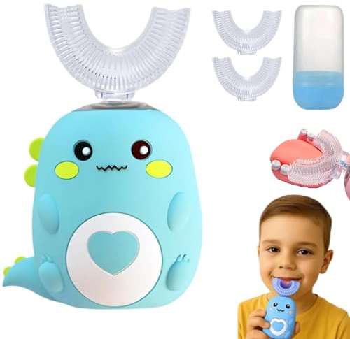 Smilo Elektrische U-Förmige Kinderzahnbürste, Smilo Zahnbürste U Förmige, Elektrische Zahnbürste Kinder Ab 2, Mit 2 Bürstenkopf, 360 ° Mundpflege, Zähneputzen, Das Kinder Lieben (GREEN,6-12)