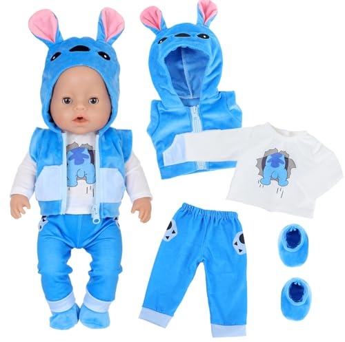 4 pièces de vêtements pour poupée bébé de 14-18 pouces, tenue de poupée Alien Dog avec veste, gilet, pantalon, chaussettes, vêtements pour poupée compatibles avec les poupées nouveau-né de 35-43 cm