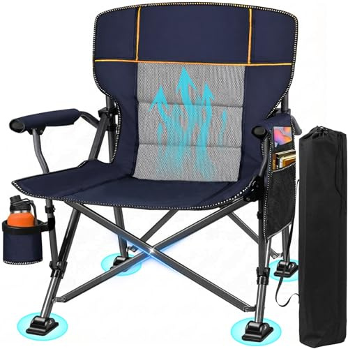 Jill Deaaa Oversized Camping Chairs, Heavy Duty Support 500 LBS, Foldable Outdoor Chair with Padded Back & Arm, Folding Lawn Chairs with Side Pockets & Cup Holder for Outside, Fishing, Camp & Garden