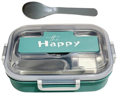 Yulokdwi De Acero Inoxidable Para Adultos | Recipientes De Almacenamiento De Alimentos Con Utensilios De Inoxidable - Contenedor de 3 Compartimentos para Guardería Oficina Viajes Camping Excursiones