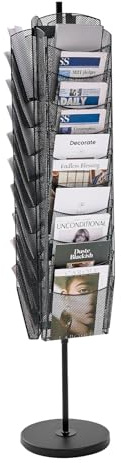 VEVOR Rotating Brochure Display Rack, 30 Pockets Mesh Magazine Literature Display Stand, Portable Floor Standing Magazine Rack, Metal Newspaper Catalog Holders for Shop Exhibitions Office Trade Show