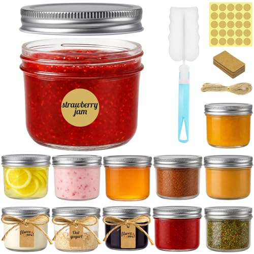 Ferenando 12 Pack Small Mason Jar 4oz/120ml Mini Mason Jars with Lids | 120ml Small Glass Jars, Leak-proof, Integrated Screw, with Lids Tags Label, for Jelly, Herbs, Spice, Honey, Candle, DIY Decor