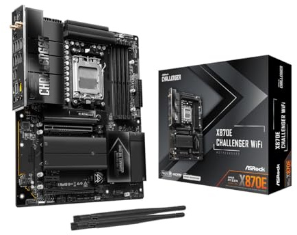 ASRock X870E Challenger WiFi ATX Motherboard, Supports AMD Ryzen 9000/8000/7000 Series, DDR5 8200+ (OC), PCIe 5.0, Dual USB4, Wi-Fi 7, 5G LAN, 20+2+1 Phase 110A SPS