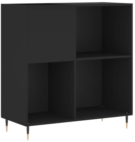Owoxanthellate Armadio per vinili, 84,5 x 38 x 89 cm, in legno e ferro, con gambe per giradischi e vinili, colore: nero