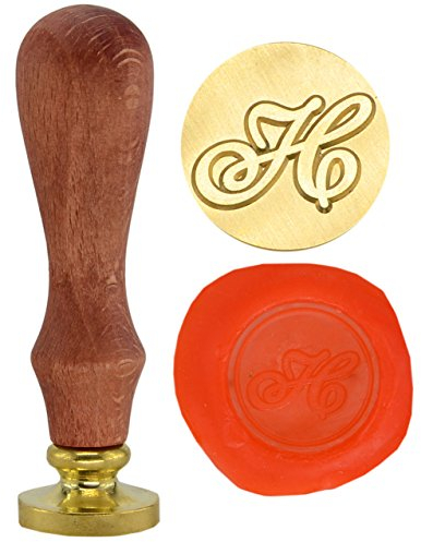 SYAYA Retro Messingkopf Holzgriff 26 Buchstaben A-Z Alphabet Buchstabe Initiale Wachs Classic Siegelwachs Stempel GZ2 (H)