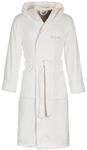 Di Vadini Unisex Herren Damen Bademantel Florenz mit Kapuze I Morgenmantel flauschig I Nachtwäsche aus edler Mikrofaser Farbe: Ivory Gr. XXXL
