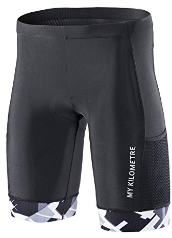 MY KILOMETRE Pantalones Cortos de Triatlón para Hombre - Culotte Ciclismo Profesionales con 2 Bolsillos Secado Rápido y Resistente para Natación, Ciclismo y Running