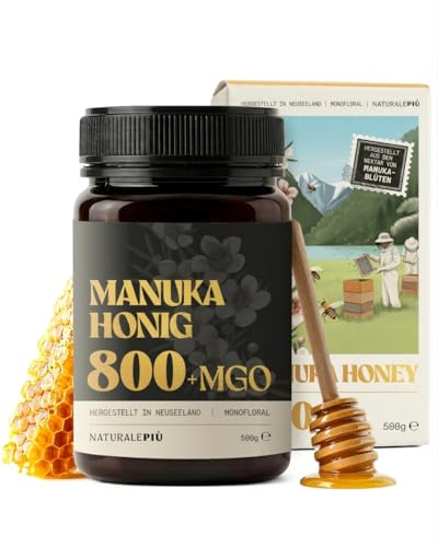 NaturalePiù Manuka-Honig 800+ MGO – 500g Manuka Honey – Qualitätsprodukt hergestellt in Neuseeland – Von akkreditierten Laboratorien getestetes Methylglyoxal