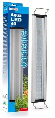 HAPPET Aquarium LED Beleuchtung 6W 26 cm – AquaLED Aquariumlampe 900 lm 8000K, Pflanzenlicht mit weißem Licht für Aquarien von 28–38 cm, IPX4. Sparen Sie bis zu 60% Stromkosten. | für Aquarium, Triops, Fische, Garnelen, Schnecken