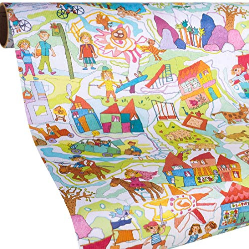 KINDERGESCHENKPAPIER Kinderzeit, 5 Meter Rolle Kinder Geschenkpapier - für Geburtstag, Einschulung, Weihnachten, Ostern