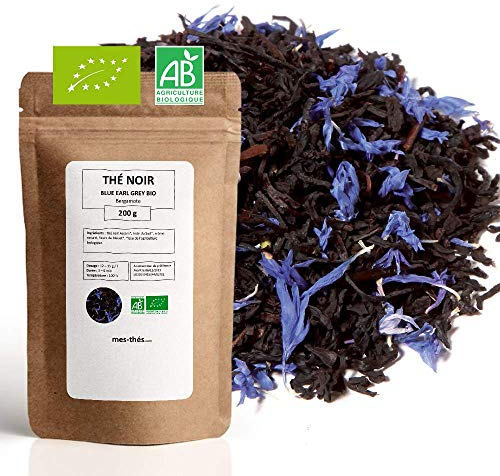 Thé Noir Bio aromatisé Blue Earl Grey Bergamote - 200g (80 tasses) - Thé en vrac 100% Agriculture Biologique - Mes-Thés